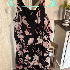 Nine West black long floral dress with slip